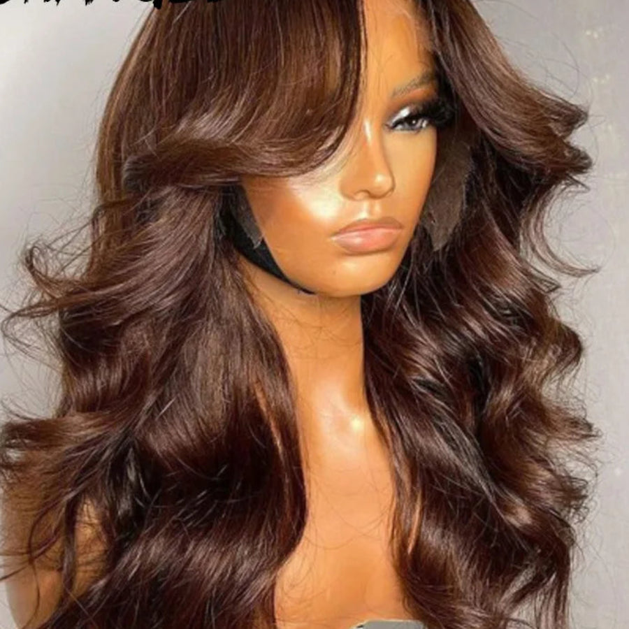 30-Inch Chocolate Brown Body Wave Wig | Sophisticated 13x4 HD Lace Frontal | Elegant Melt-Skin Transparent Swiss Lace | "Dignified" Pre-Plucked Remy Human Hair for Versatile Glamour Luxegan