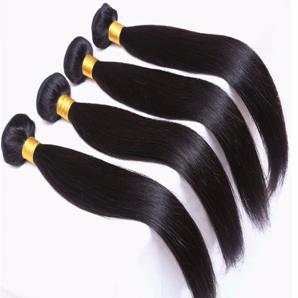 Peruvian Straight Virgin Human Hair Bundles with 13x4 Lace Frontal | 30-Inch Long Straight Bundles with Ear-to-Ear Swiss Lace Closure | Premium 4-Piece Hand-Tied Hair Weaving Multipack Luxegan