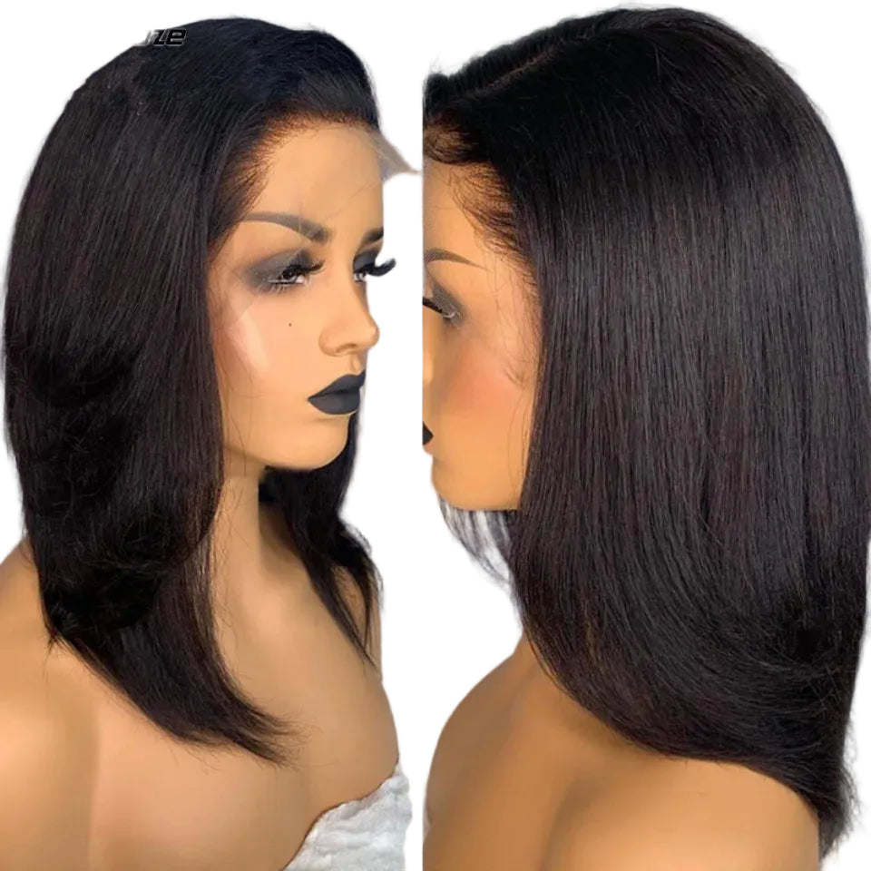 Light Yaki Straight Bob Wig | Sophisticated 5x5 Silk Base & 13x4 HD Transparent Lace | Elegant "Natural Texture" Brazilian Human Hair | "Dignified" 4–16 Inch Short Yaki Remy Wig for Radiant Versatile Styling Luxegan