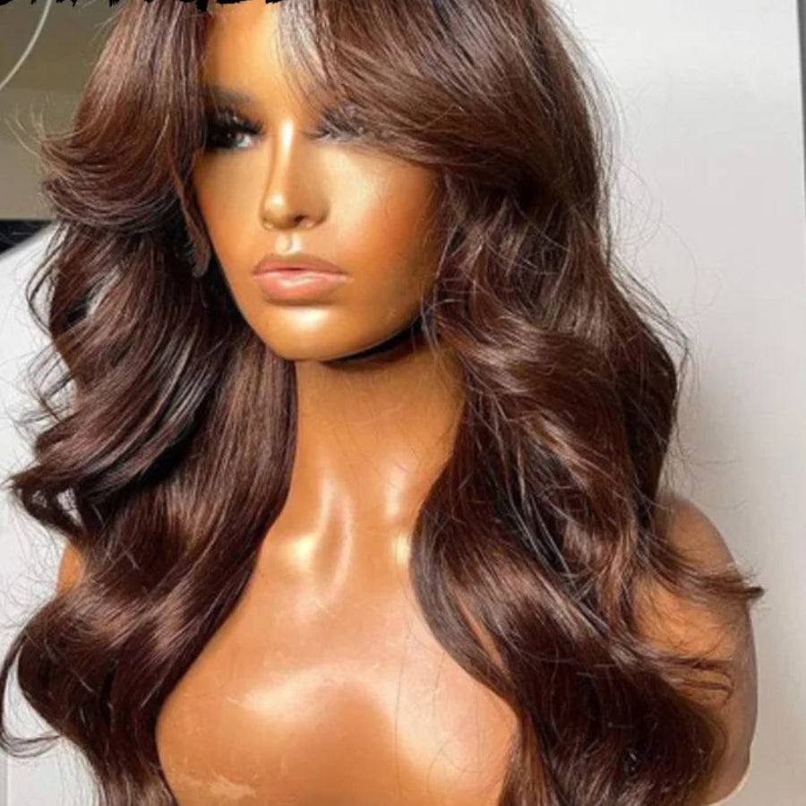 30-Inch Chocolate Brown Body Wave Wig | Sophisticated 13x4 HD Lace Frontal | Elegant Melt-Skin Transparent Swiss Lace | "Dignified" Pre-Plucked Remy Human Hair for Versatile Glamour Luxegan