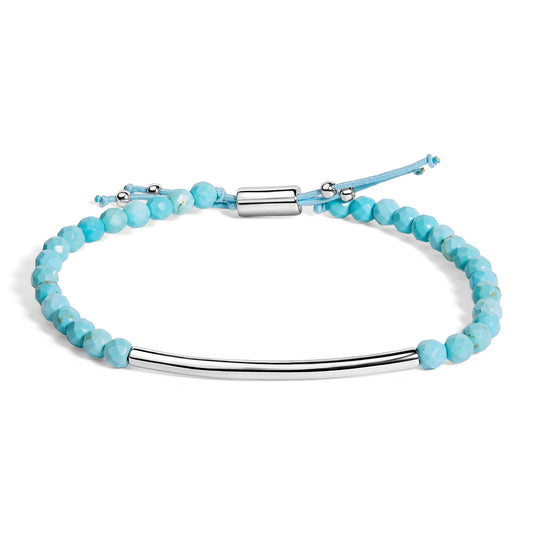 Pulsera de plata de ley con cuentas de turquesa y cierre de bolo