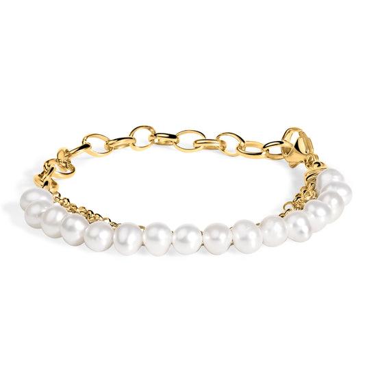 Pulsera de eslabones con perlas cultivadas y vermeil de oro amarillo de 18K