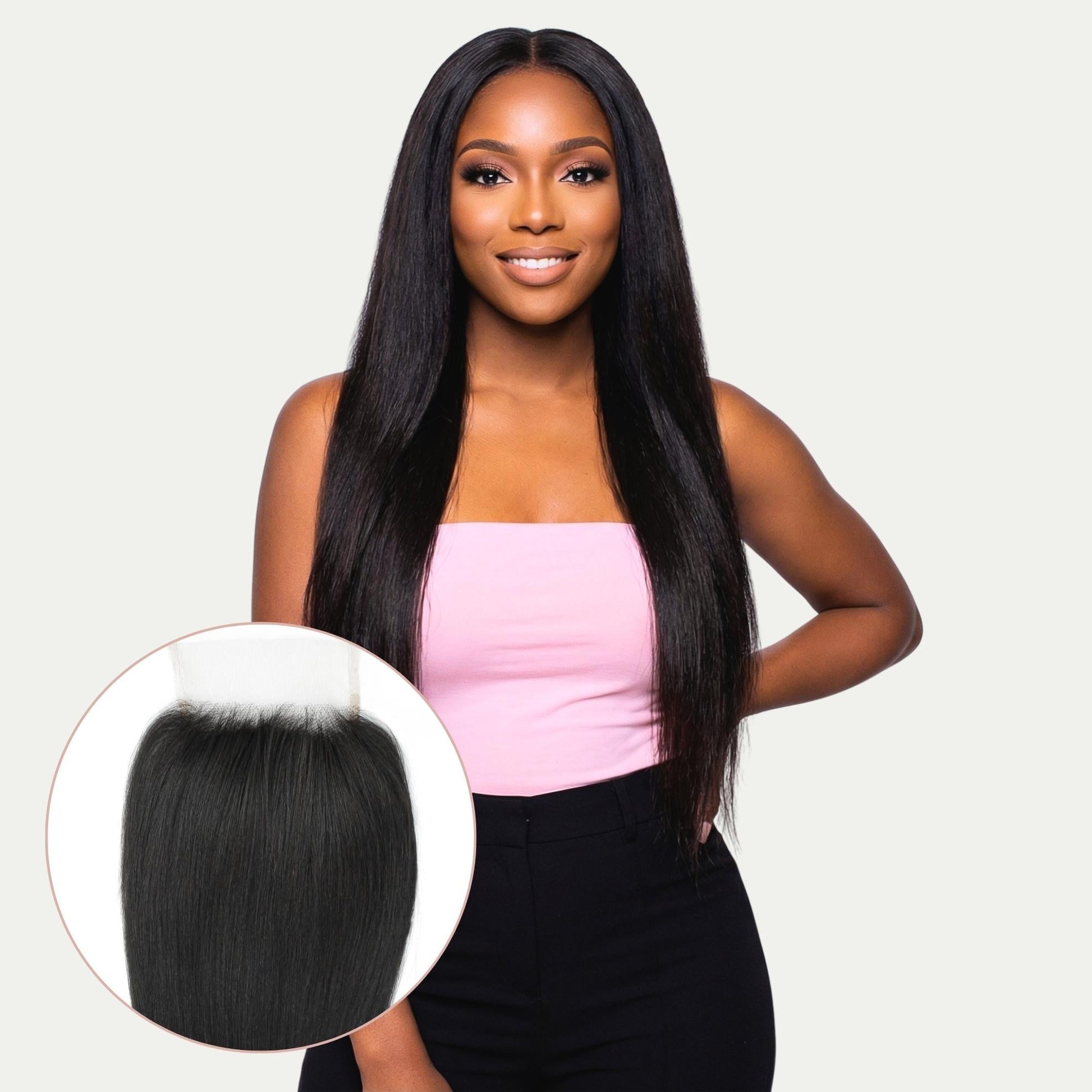 Yaki Straight 4x4 Transparent Lace Human Hair Closure Luxegan