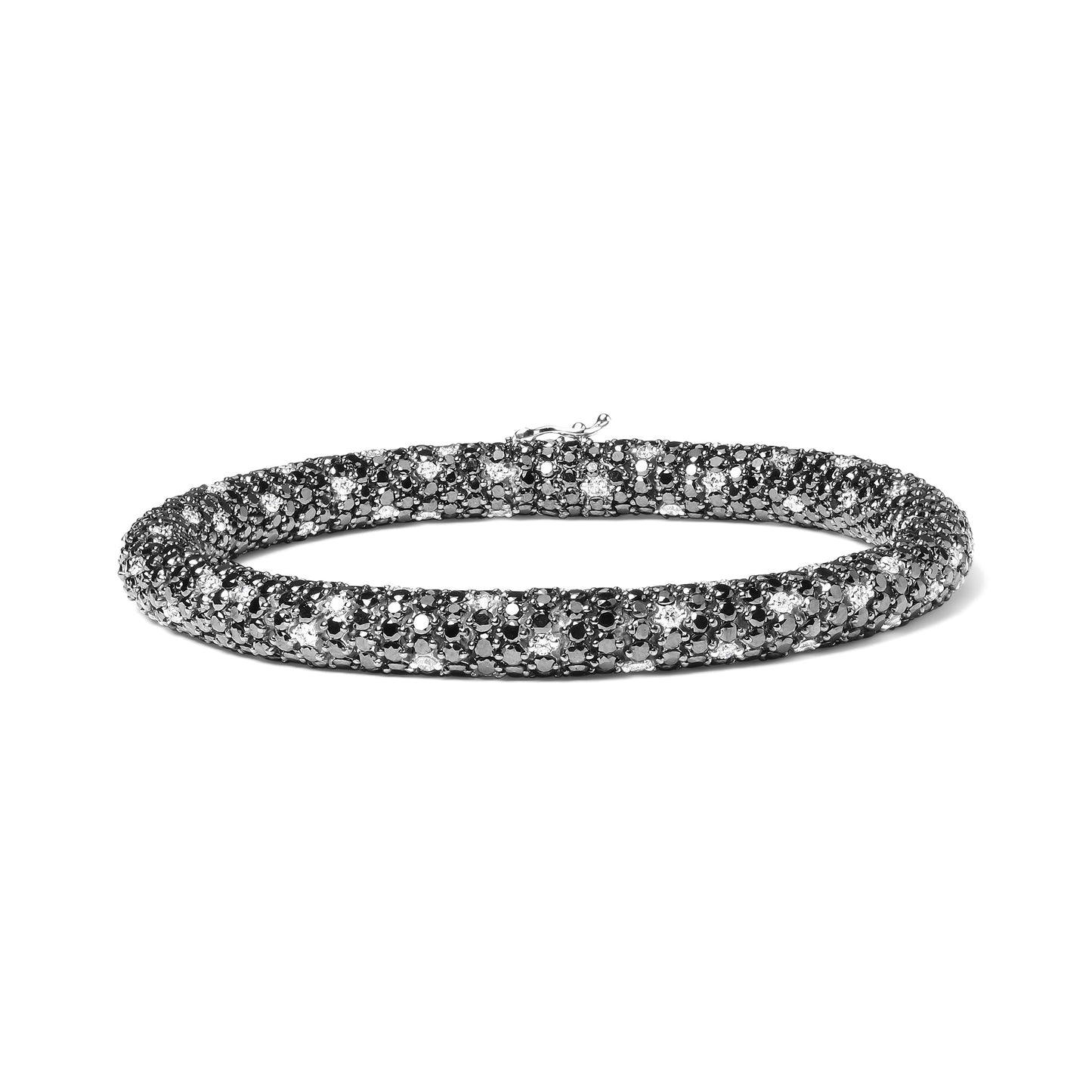 Pulsera de tenis estilo piel de serpiente con diamantes blancos y negros en pavé, de oro blanco de 18K y 20,0 quilates (color G-H y negro, claridad SI1-SI2) - Talla 7"
