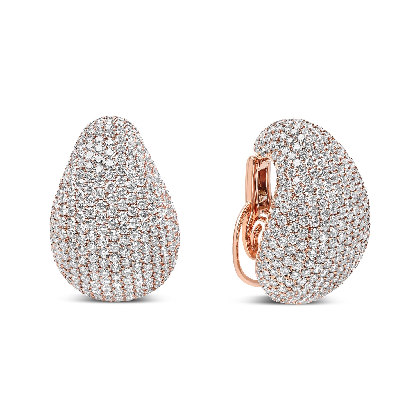 Pendientes con cierre omega de oro rosa de 18K con diseño escultural de diamantes de micro-pavé de 13 1/5 Cttw (color G-H, claridad SI1-SI2)