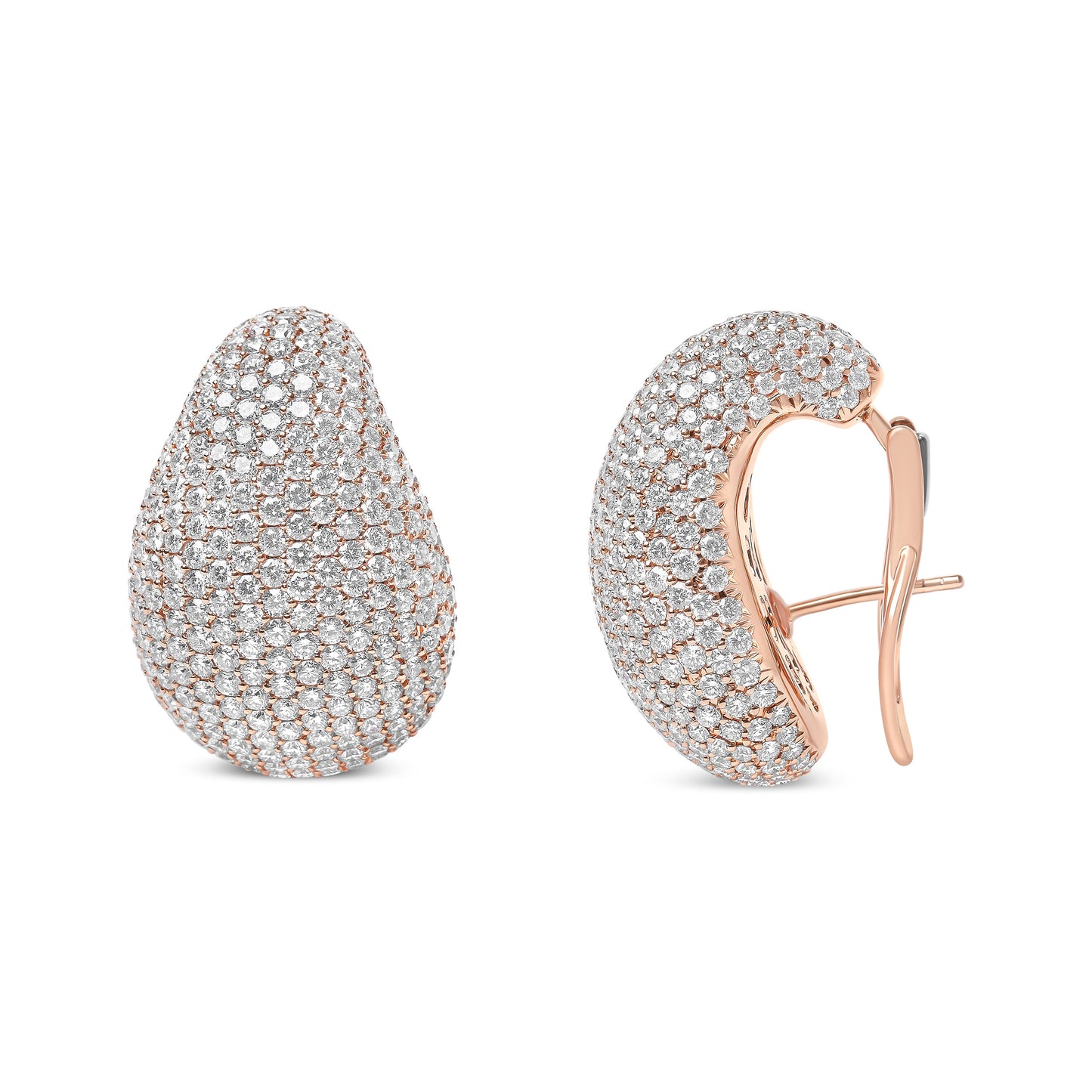 Pendientes con cierre omega de oro rosa de 18K con diseño escultural de diamantes de micro-pavé de 13 1/5 Cttw (color G-H, claridad SI1-SI2)