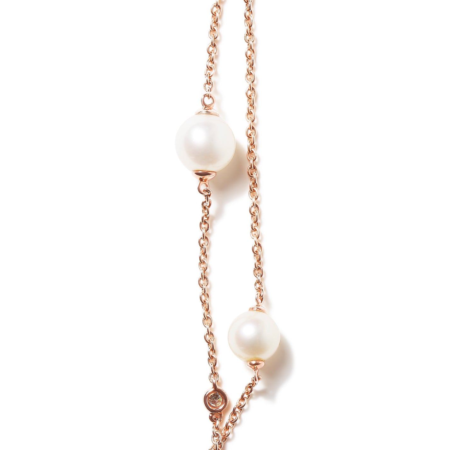 Collar de dos hilos con diamantes y perlas cultivadas de agua dulce en oro rosa de 18K y 0,50 qt. (Color G-H, claridad SI1-SI2) - Ajustable de 16 a 20 pulgadas