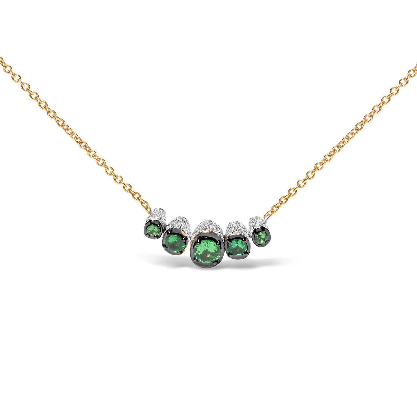 Gargantilla de oro rosa de 18K con pavé de diamantes de 0,75 quilates y tsavoritas verdes en degradé en barra curva (color G-H, claridad SI1-SI2) - Ajustable de 14" a 16,5"