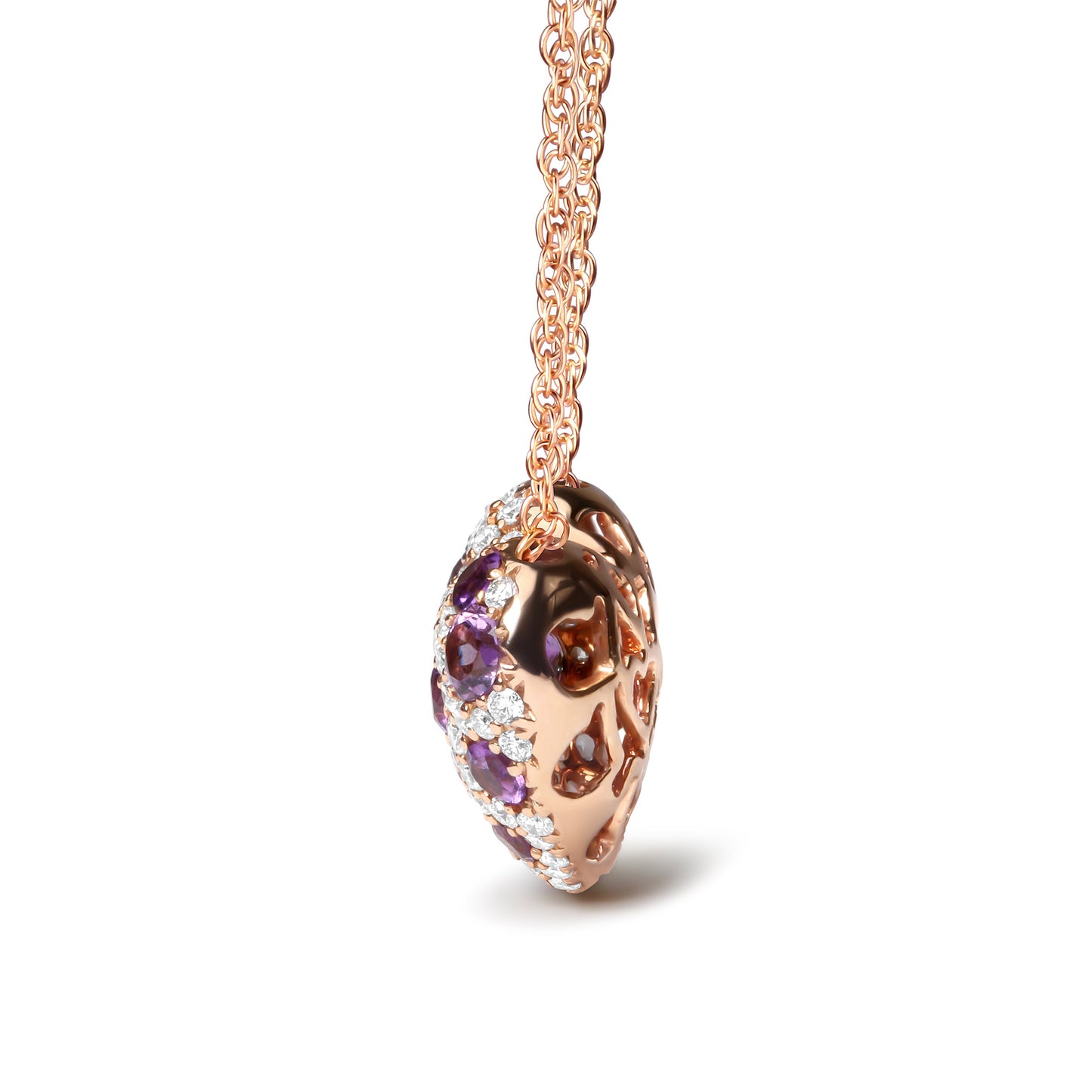 Collar con colgante en forma de corazón de oro rosa de 18 quilates con diamante de 3/4 Cttw y amatista morada de 18" (color G-H, claridad SI1-SI2)