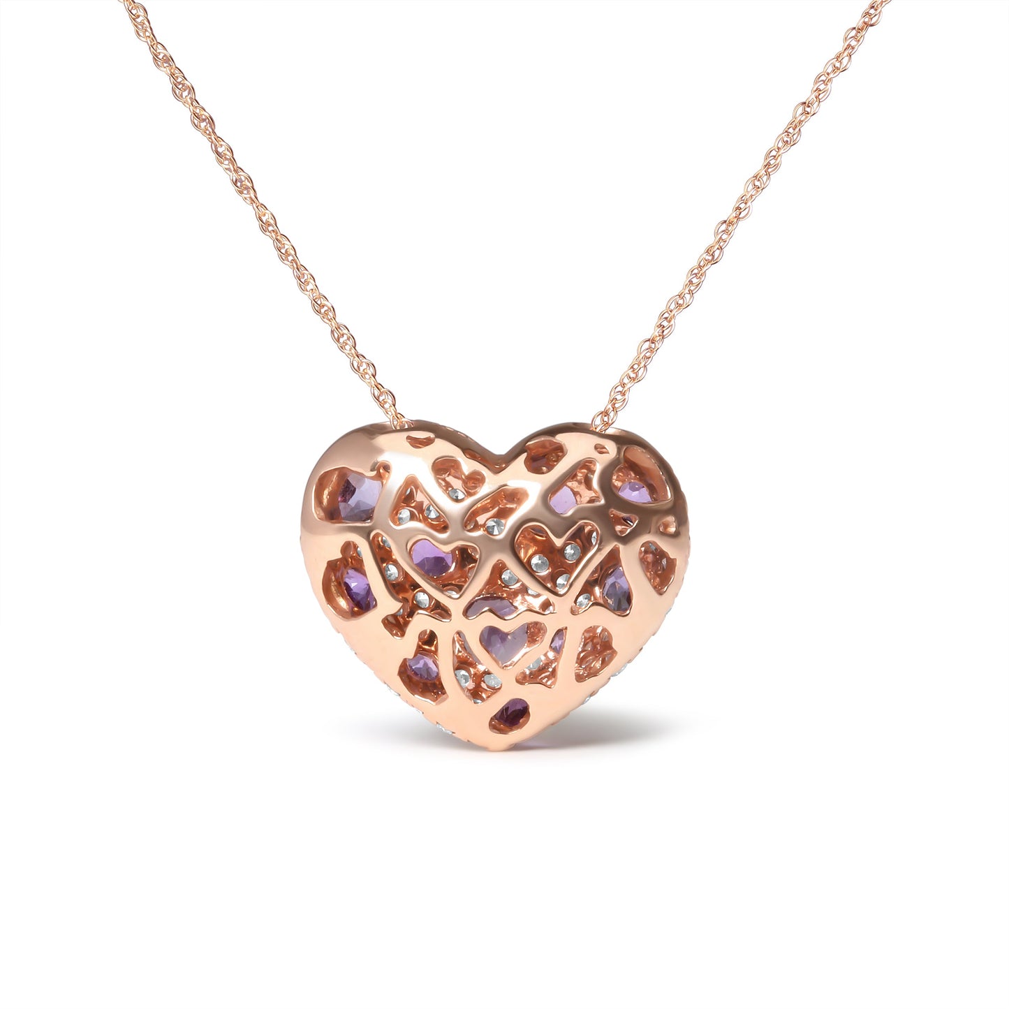 Collar con colgante en forma de corazón de oro rosa de 18 quilates con diamante de 3/4 Cttw y amatista morada de 18" (color G-H, claridad SI1-SI2)
