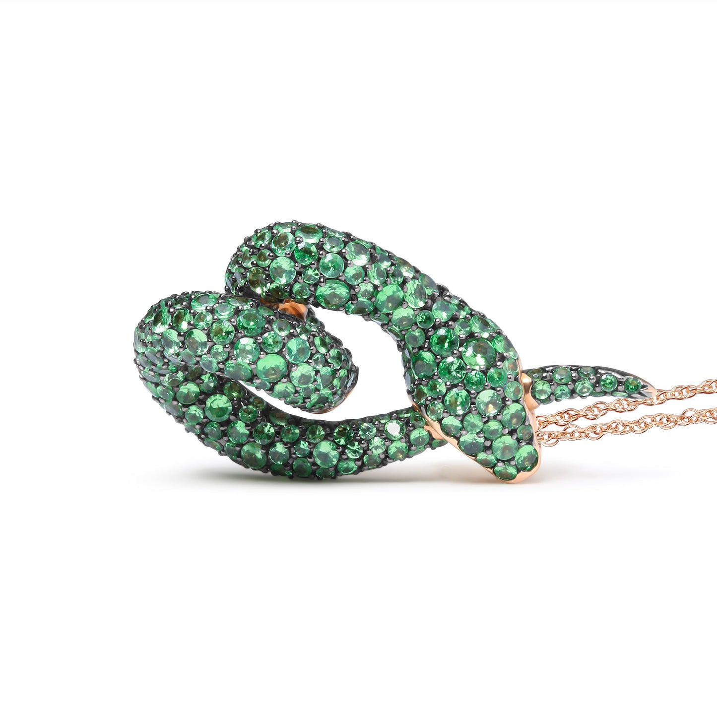 Collar con colgante de serpiente en espiral con racimo de gemas de tsavorita verde redondo de oro rosa de 18 quilates, 45,72 cm (calidad AAA+)