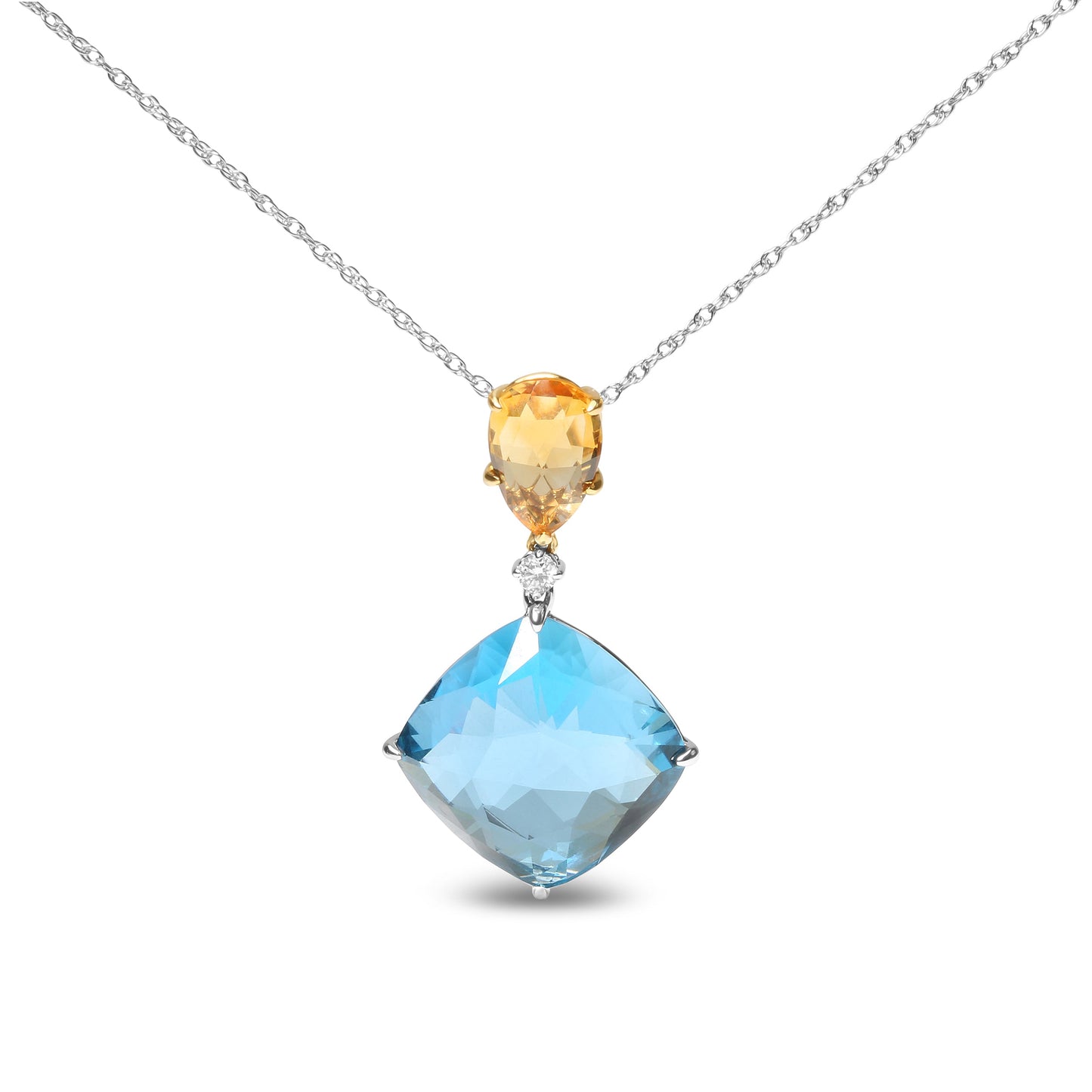 Collar con colgante colgante de oro blanco y amarillo de 18 quilates con acento de diamante y citrino amarillo y topacio azul cielo de 45,72 cm (color G-H, claridad SI1-SI2)