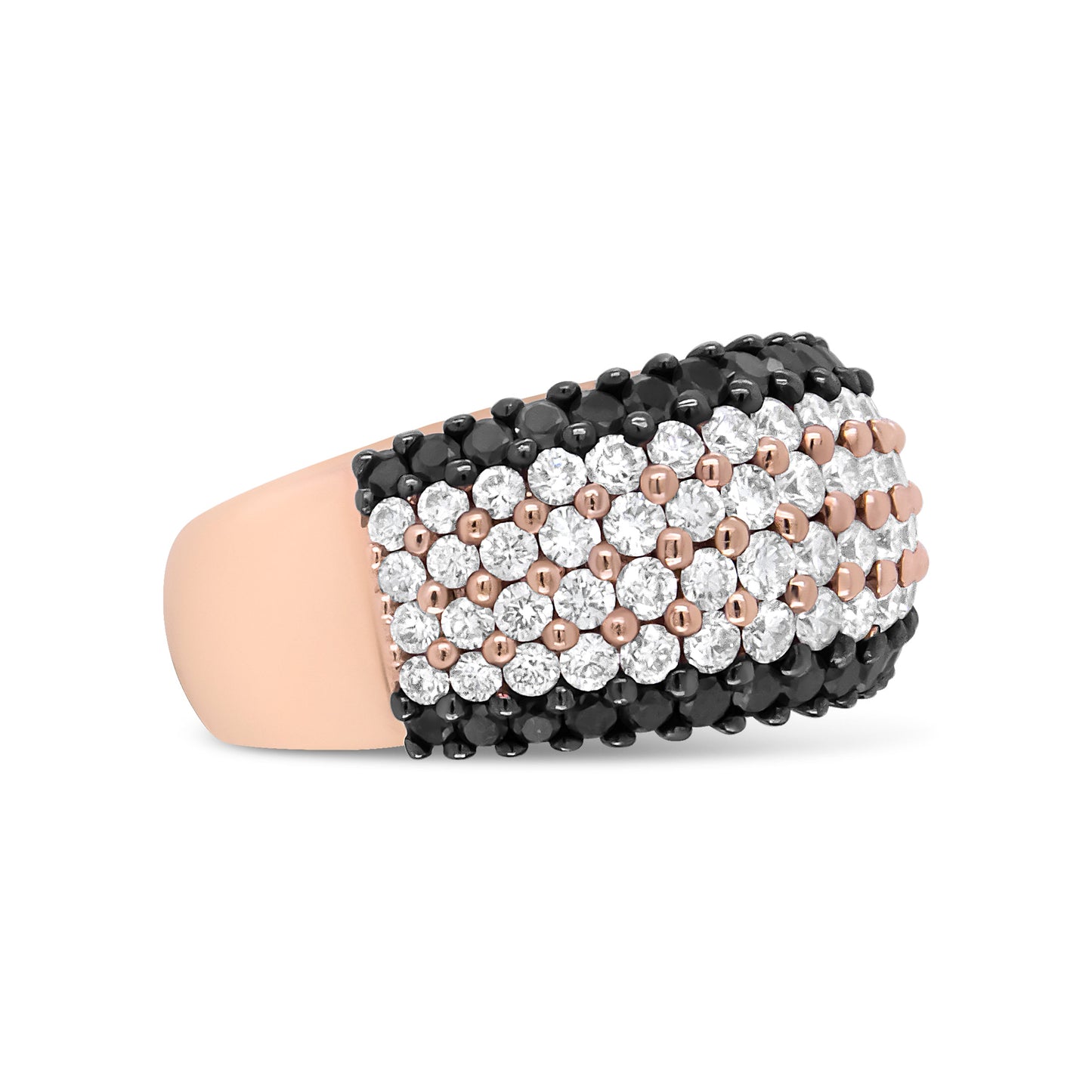 Anillo de banda de 6 filas con diamantes blancos y negros de 2 1/5 Cttw de oro rosa de 18 quilates (color F-G y negro, claridad VS1-VS2) - Talla 7