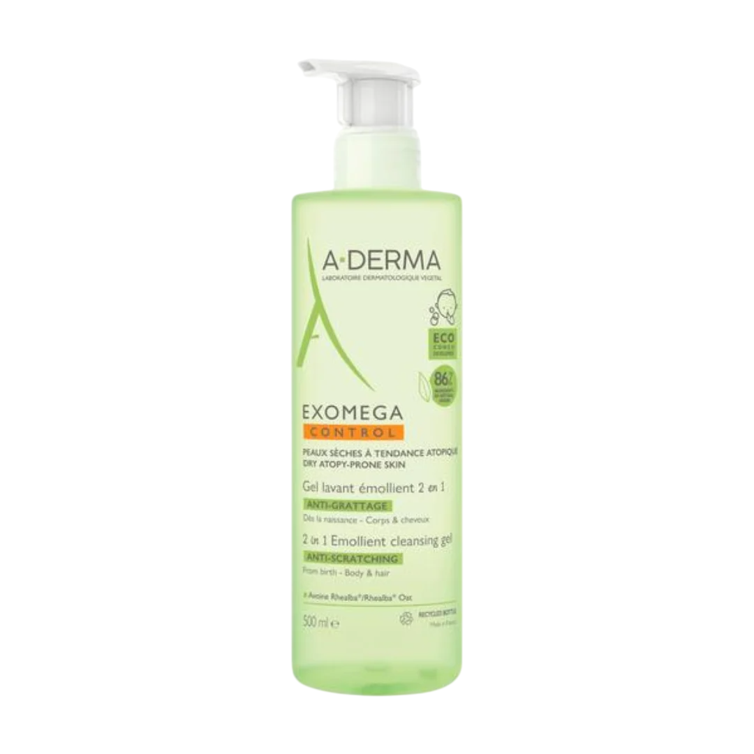 A-Derma, Exomega Control, Emollient, Shower Gel, For Hair & Body, All Skin Types, 500