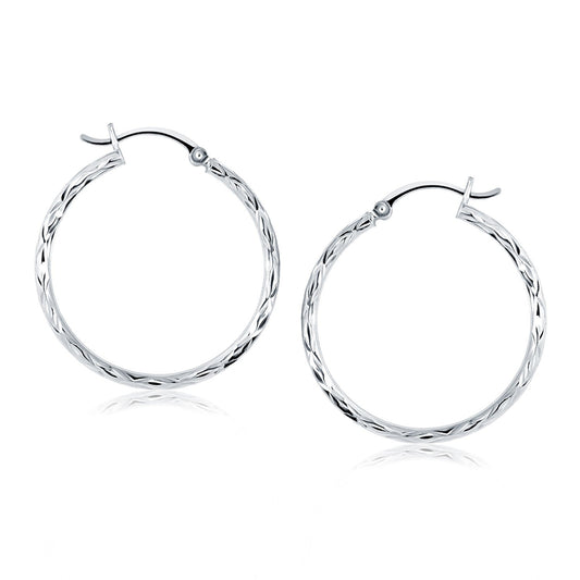 Aretes de aro de oro blanco de 14k con corte de diamante