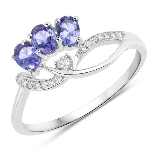 Anillo de oro blanco de 14K con tanzanita genuina de 0,56 quilates y diamantes blancos