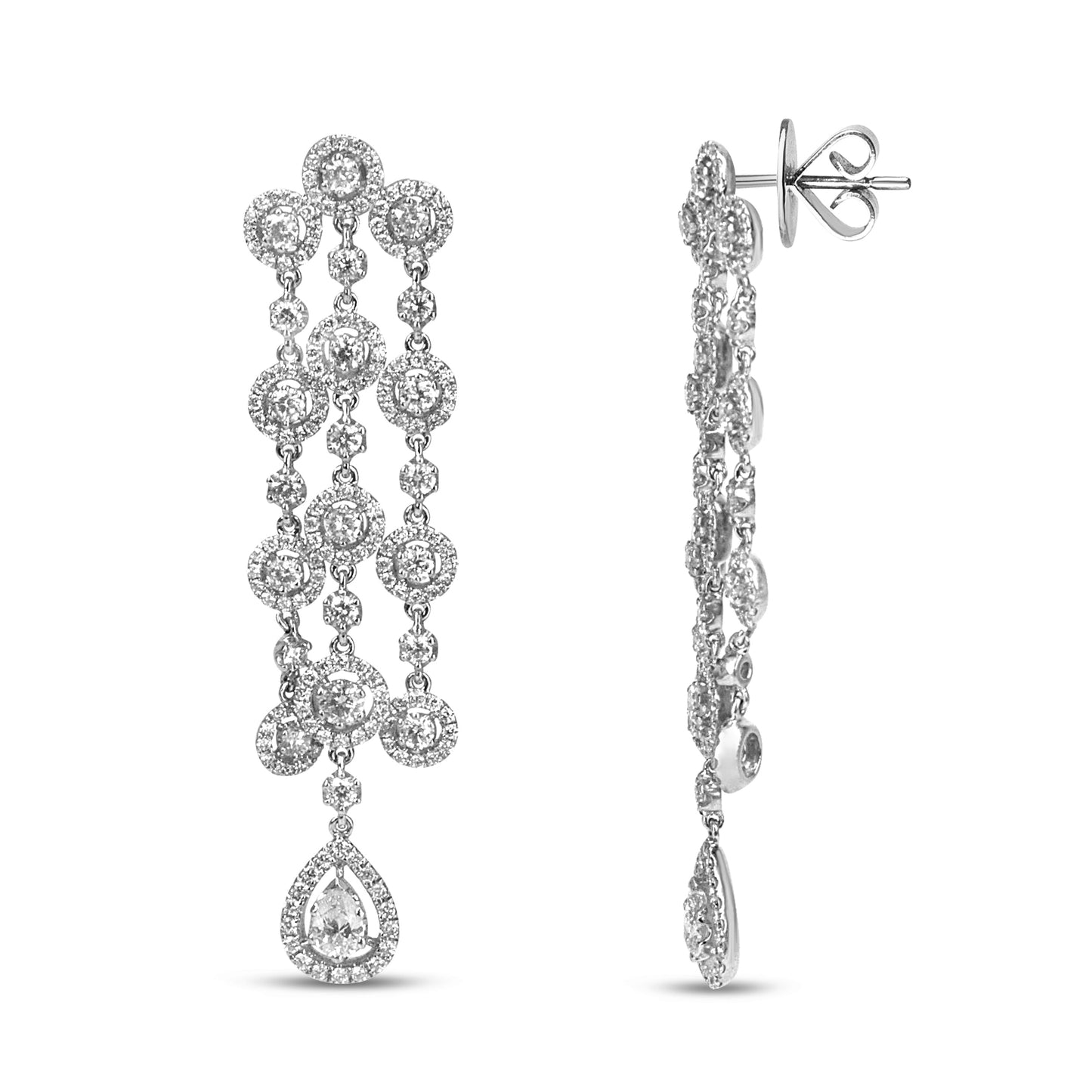 Pendientes colgantes tipo cascada de doble lágrima con diamantes de 4,75 quilates y oro blanco de 18K (color H-I, claridad VS1-VS2)