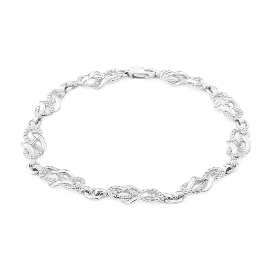 Pulsera de eslabones de tejido infinito con acentos de diamantes engastados en garras de plata de ley .925 de 7.25" (color I-J, claridad I3)