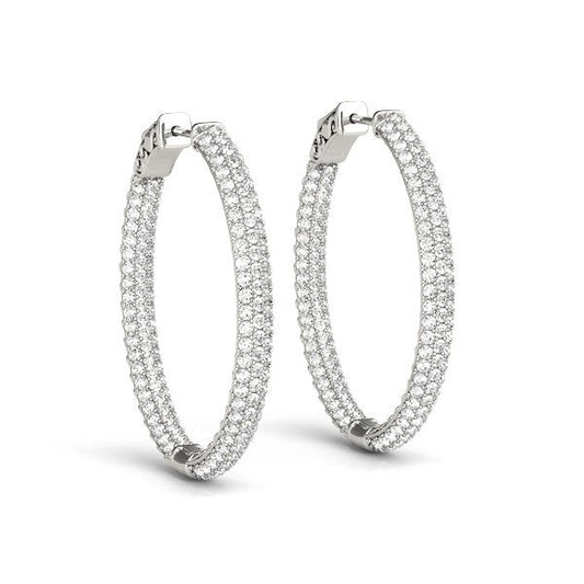 Pendientes de aro de tres hileras con diamantes de oro blanco de 14k de doble cara (2 ct. T.)