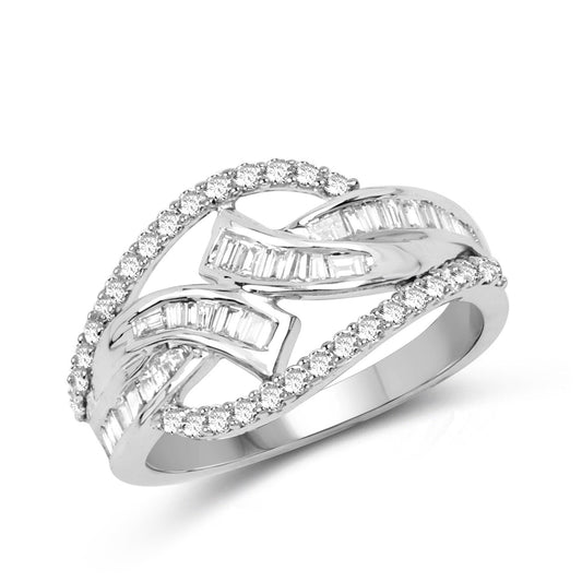 Anillo de oro blanco de 14K con diamante blanco auténtico de 0,72 quilates (color E-F-G, claridad VS-SI)