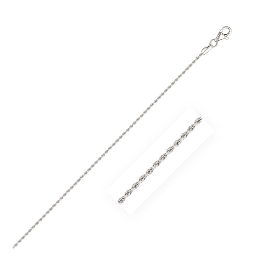 Cadena de Cuerda Maciza de Oro Blanco de 14k con Corte de Diamante de 1,5mm