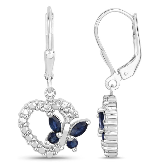 0.57 Carat Genuine Blue Sapphire and Created White Sapphire .925 Sterling Silver Earrings - view 2