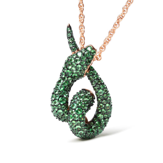 Collar con colgante de serpiente en espiral con racimo de gemas de tsavorita verde redondo de oro rosa de 18 quilates, 45,72 cm (calidad AAA+)