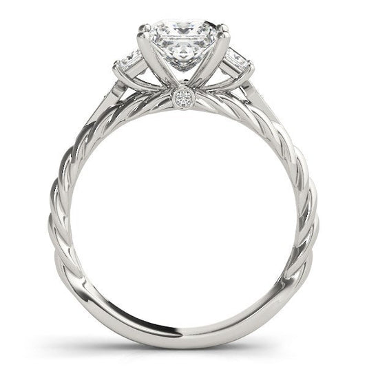 Anillo de diamantes de estilo antiguo de 3 piedras con corte princesa en oro blanco de 14k (1 1/8 cttw)