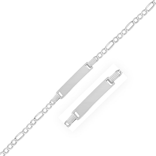 Pulsera de identificación infantil elegante de cadena Figaro de oro blanco de 14 quilates