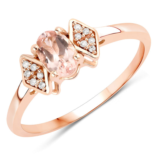 Anillo de oro rosa de 14 quilates con morganita genuina de 0,46 quilates y diamantes blancos