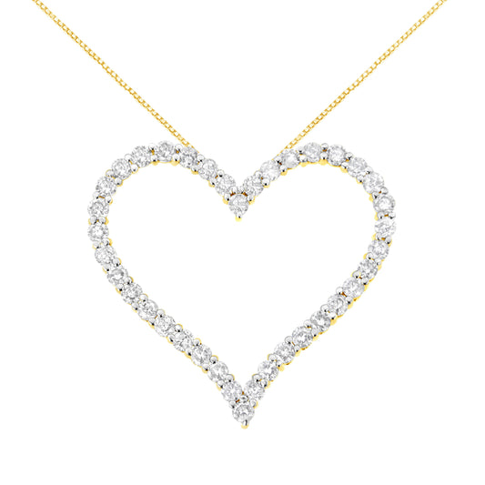 Collar con colgante de corazón abierto de oro amarillo de 10k chapado en plata de ley .925 con diamantes de talla redonda de 3.0 quilates (color J-K, claridad I1-I2) - 18"