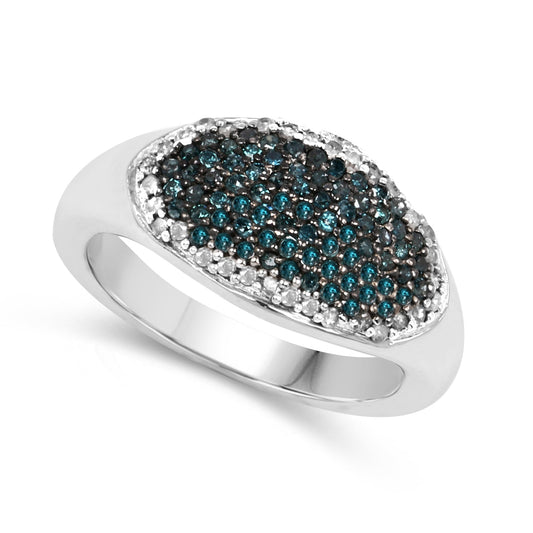 Anillo de plata de ley .925 con diamante azul genuino de 0,45 quilates y diamantes blancos