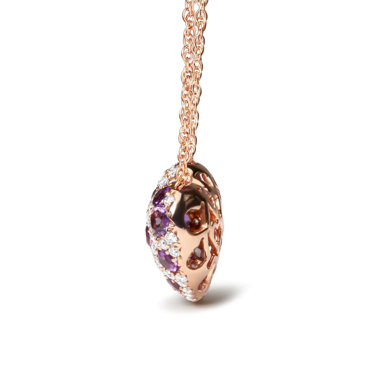 Collar con colgante en forma de corazón de oro rosa de 18 quilates con diamante de 3/4 Cttw y amatista morada de 18" (color G-H, claridad SI1-SI2)