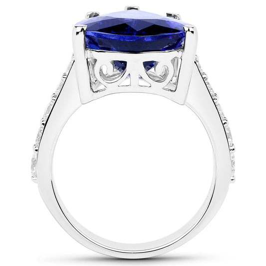 Anillo de oro blanco de 18 quilates con tanzanita genuina de 11,40 quilates y diamantes blancos