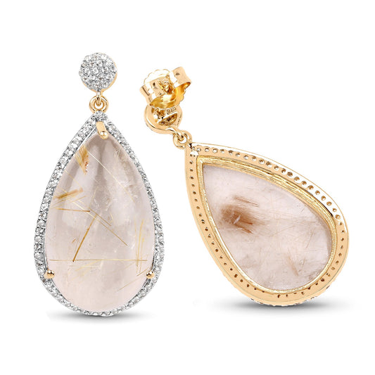 14K Yellow Gold Plated 35.15 Carat Genuine Golden Rutile and White Topaz .925 Sterling Silver - view 2