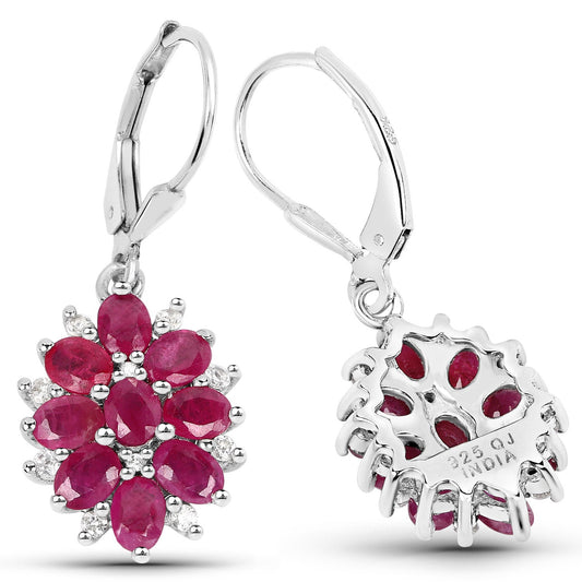 4.30 Carat Genuine Ruby and White Zircon .925 Sterling Silver Earrings - view 2