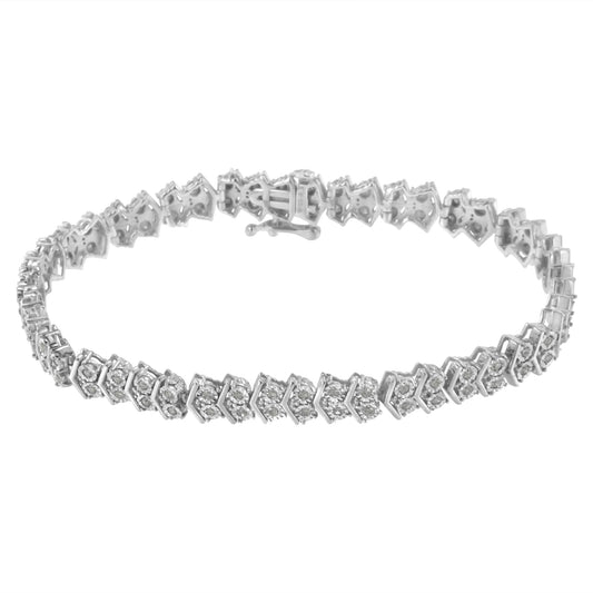 Pulsera de tenis con eslabones de plata de ley .925 con diamantes de 1.0 quilates totales en forma de "flecha" (color I-J, claridad I3) - 7.25"