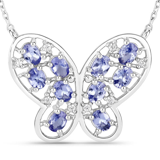 Collar de plata de ley .925 con tanzanita auténtica de 1.86 quilates y circonita blanca