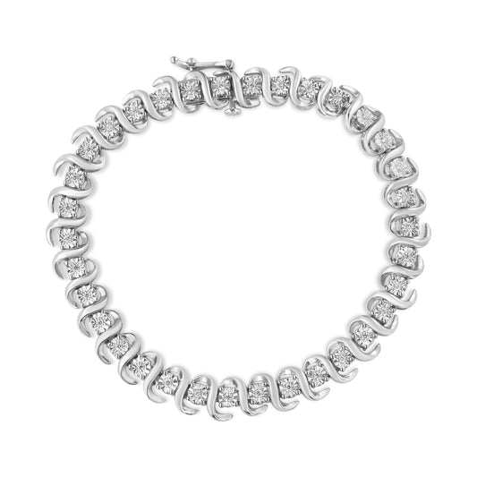 Pulsera de tenis de eslabones en "S" de plata de ley .925 con 1/3 Cttw de diamante engastado en milagro (color I-J, claridad I3) - Tamaño 7.25"