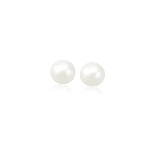 Pendientes de perlas cultivadas de agua dulce blancas de oro amarillo de 14k (4.0 mm)
