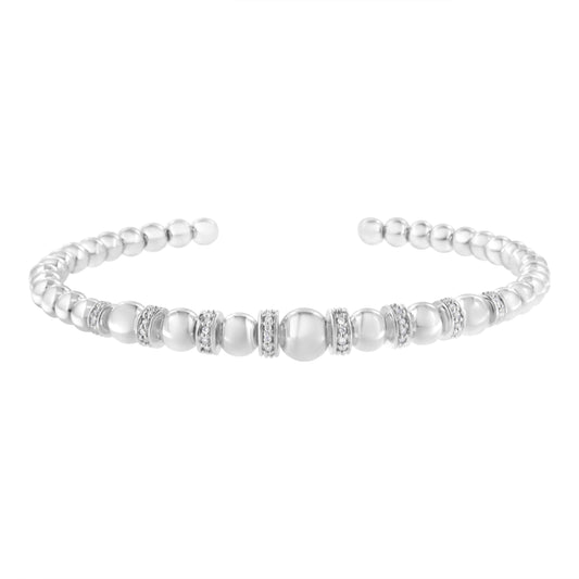 Pulsera de brazalete rígido de plata de ley .925 con cuentas de bolas graduadas de diamante de 1/4 Cttw (color I-J, claridad I2-I3) - Se adapta a muñecas de hasta 7 1/2 pulgadas