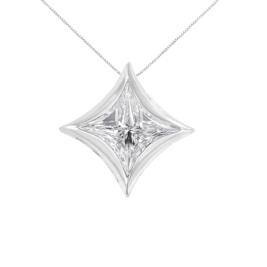 Collar con colgante en forma de cometa de oro blanco de 10K con diamante solitario de corte princesa de 1/10 Cttw engastado en bisel - 18 pulgadas