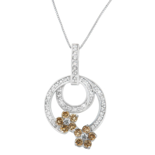 Collar con colgante de plata de ley 925 con diamantes redondos de 1 quilate de talla floral (H-I, I1-I2)