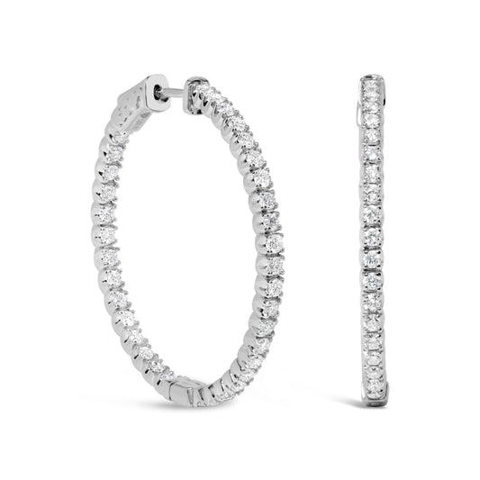 Pendientes de aro de oro blanco de 14 quilates con diamantes cultivados en laboratorio de 1 3/4 Cttw, diseño de adentro hacia afuera (color G-H, claridad VS2-SI1)