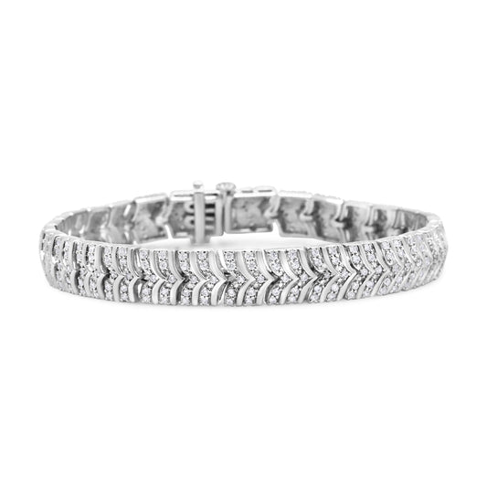 Pulsera de eslabones en forma de V de plata de ley 925 con diamantes de 3.00 Cttw (Claridad I2-I3, Color I-J) - Talla 7.25"
