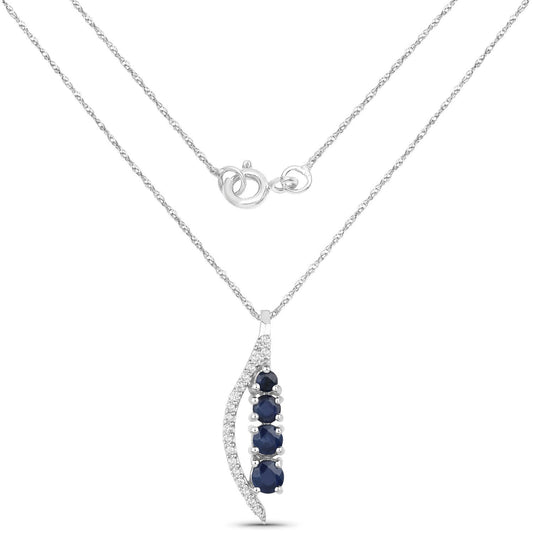 Colgante de oro blanco de 14 quilates con zafiro azul auténtico de 0,40 quilates y diamante blanco