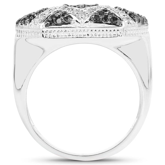 Anillo de plata de ley .925 con diamantes azules y blancos auténticos de 0,61 quilates