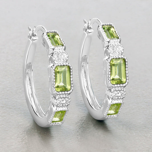2.40 Carat Genuine Peridot and White Topaz .925 Sterling Silver Earrings - view 2