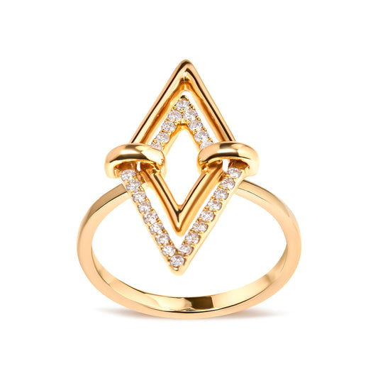 Anillo de doble triángulo de oro amarillo de 14 quilates con 1/5 Cttw de diamante (color G-H, claridad SI1-SI2) - Talla 7