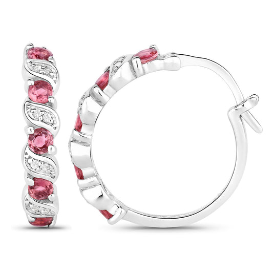 1.28 Carat Genuine Pink Tourmaline and White Topaz .925 Sterling Silver Earrings - view 2